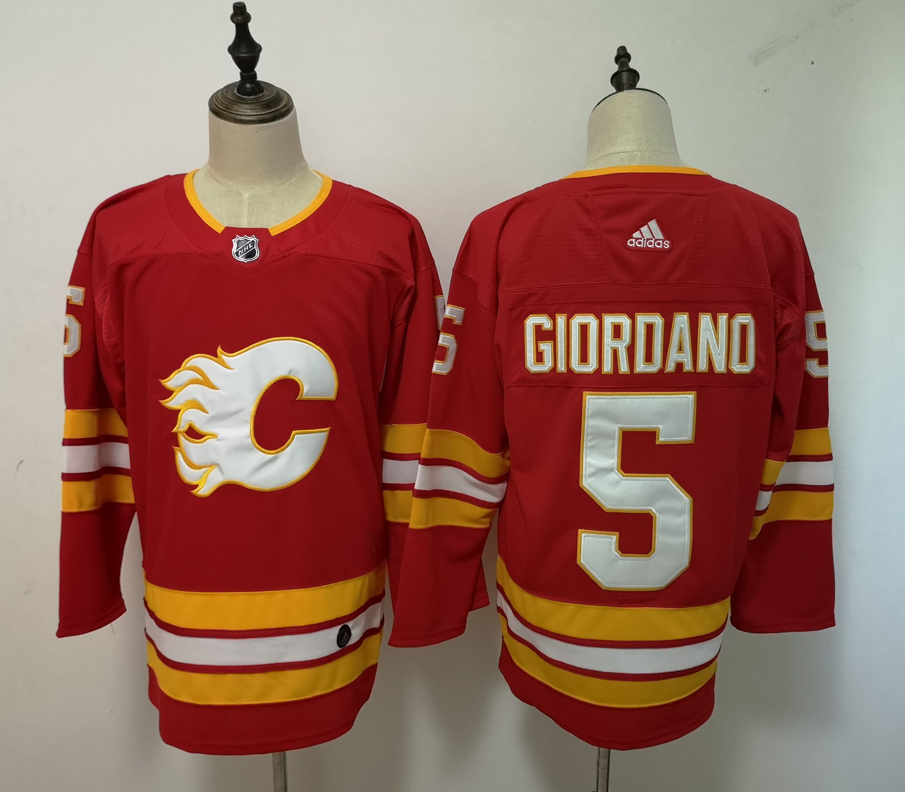 Men Calgary Flames #5 Giordano Red Adidas Alternate Authentic Stitched NHL Jersey->calgary flames->NHL Jersey